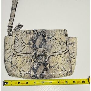 COACH F50579 Taylor Exotic Flap Python Embossed Clutch Ivory Grey Animal Print